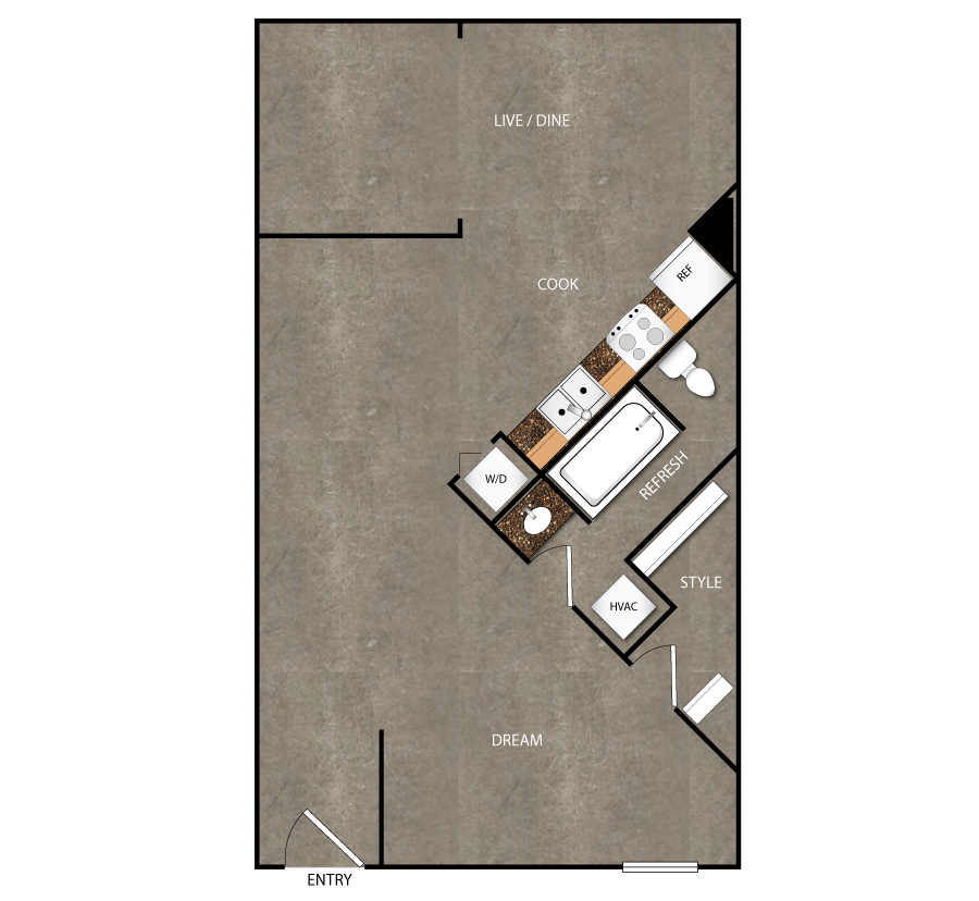 Rendering of the A4 floor plan with 1 bedroom[s] and 1 bathroom[s] at Magnolia Station